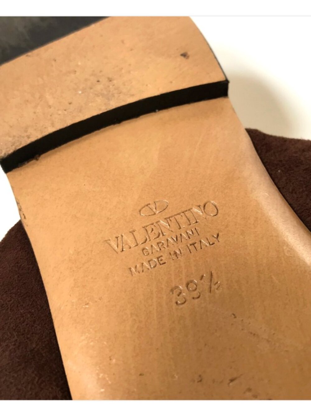 Valentino Garavani One Stud Flat Thong Sandals Womens 39.5 9 Brown Suede Gold - Picture 9 of 11